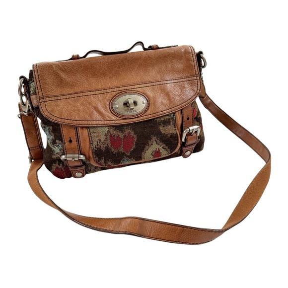 Fossil Boho Tapestry Maddox Distressed Crossbody Bag Satchel Briefcase Saddlebag - Picture 6 of 16